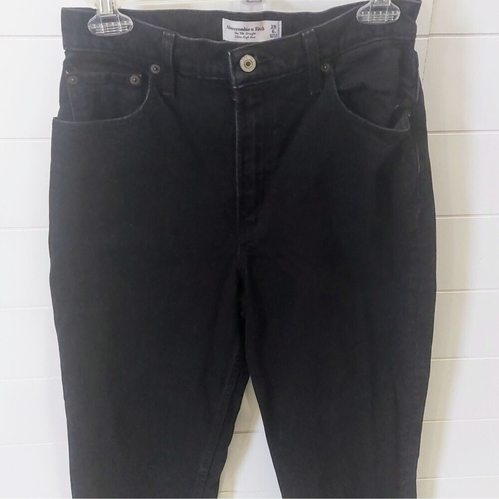 Abercrombie Fitch Womens 28/6 90s Straight Ultra Hi Rise Curve Love Black 31" In - Picture 2 of 8